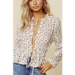 Blue Life Planet Blue Ruffle Tie Front Crop Top